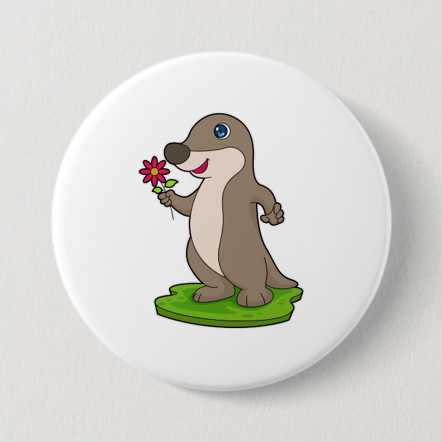 Otter with Flower 7.5 Cm Round Badge (Front)
