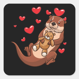 Otter With Stuffed Animal Square Sticker