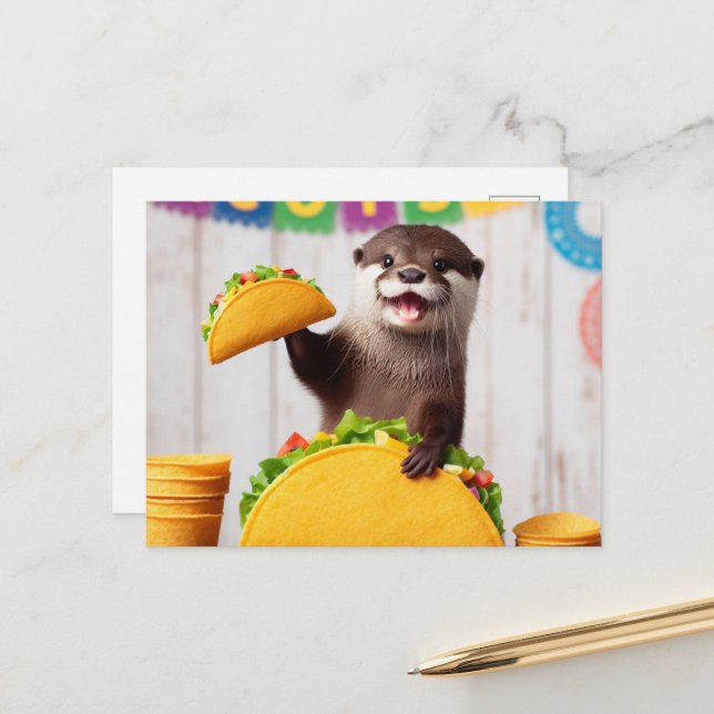 Otter With Tacos Postcard (Front/Back In Situ)