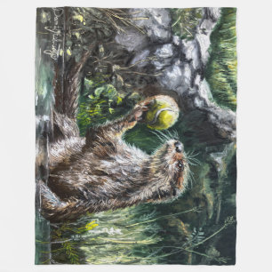 Otter with Tennis Ball Fleece Blanket