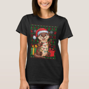 Otter Xmas Lights Ugly Santa Hat Otter Christmas  T-Shirt