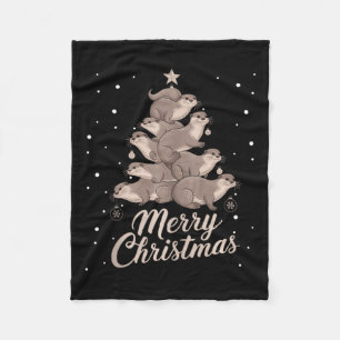 Otter Xmas Tree Otter Christmas Tree Merry Christm Fleece Blanket