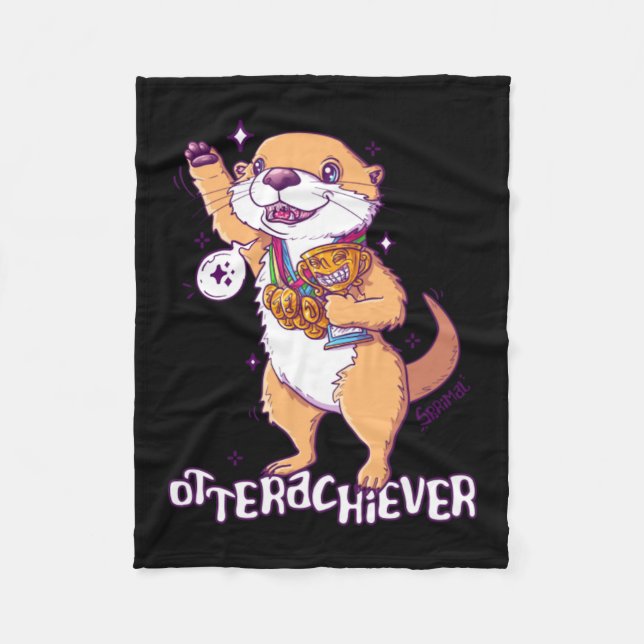 Otterachiever - Otter Overachiever Pun Fleece Blanket (Front)
