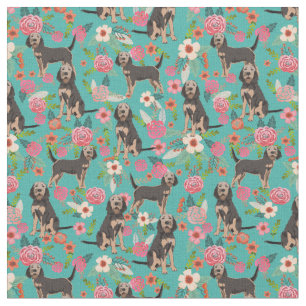 otterhound dog vintage florals turquoise fabric