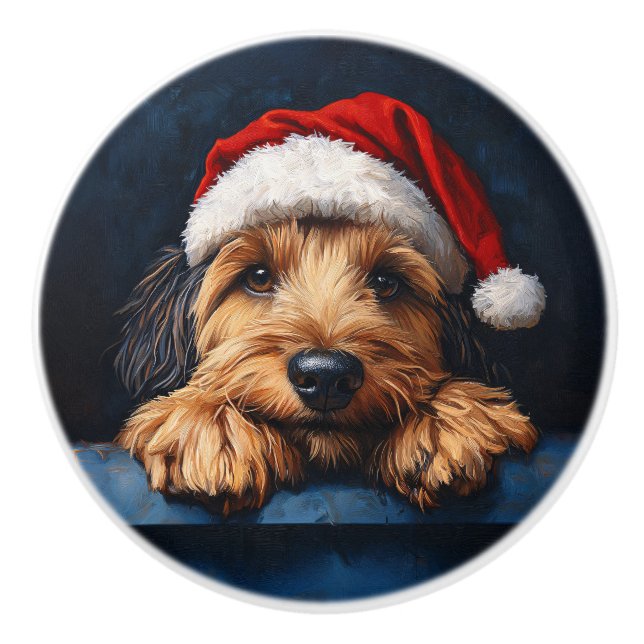 Otterhound In A Santa Hat Ceramic Knob (Front)