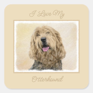 Otterhound Painting - Cute Original Dog Art Square Sticker