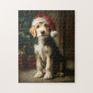 Otterhound Puppy Christmas Painting Jigsaw Puzzle