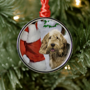 Otterhound With Santa Christmas  Metal Tree Decoration