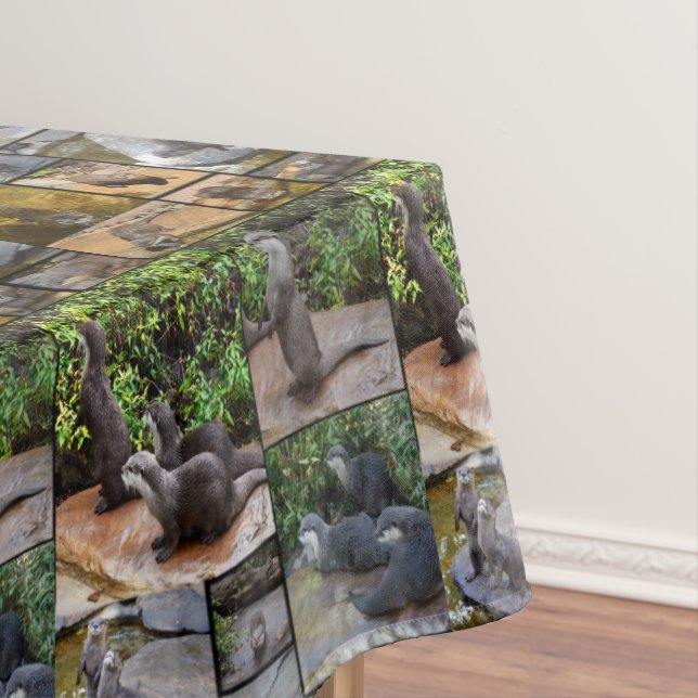**"Otterly Adorable: A Photo Collage of Otters Tablecloth (In Situ)