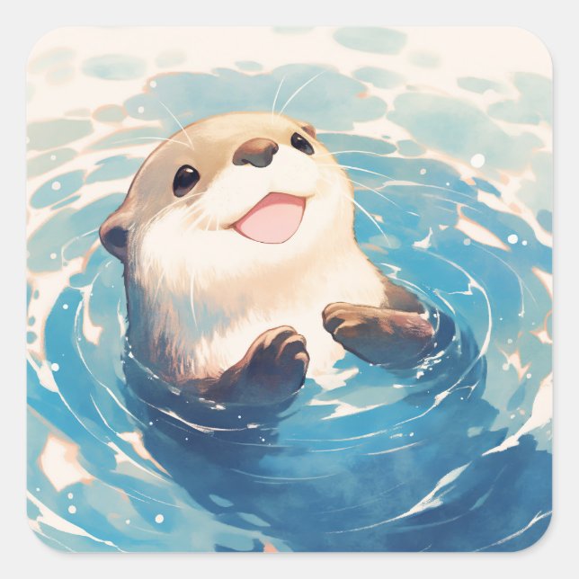 Otterly Adorable Aquatic Adventure Square Sticker (Front)