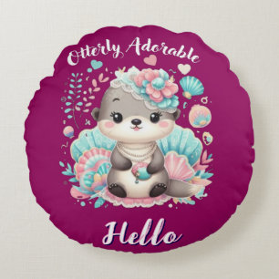 Otterly Adorable Cute Kawaii Otter Round Cushion