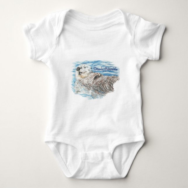Otterly Adorable Humourous Cute  Otter Animal Baby Bodysuit (Front)