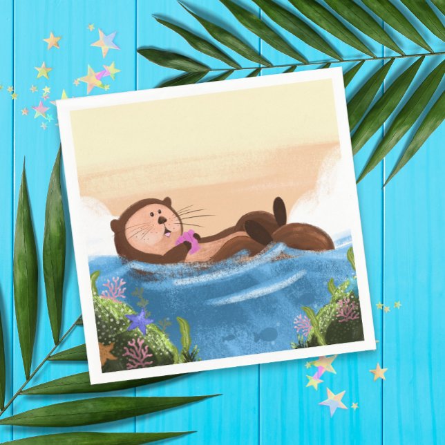  Otterly Amazing Cute Otter Illustrated Napkin (Creator Uploaded)