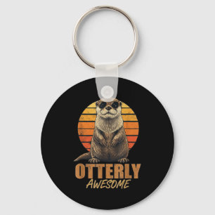 Otterly Awesome Retro Sunset Sea Otter Lover Graph Key Ring