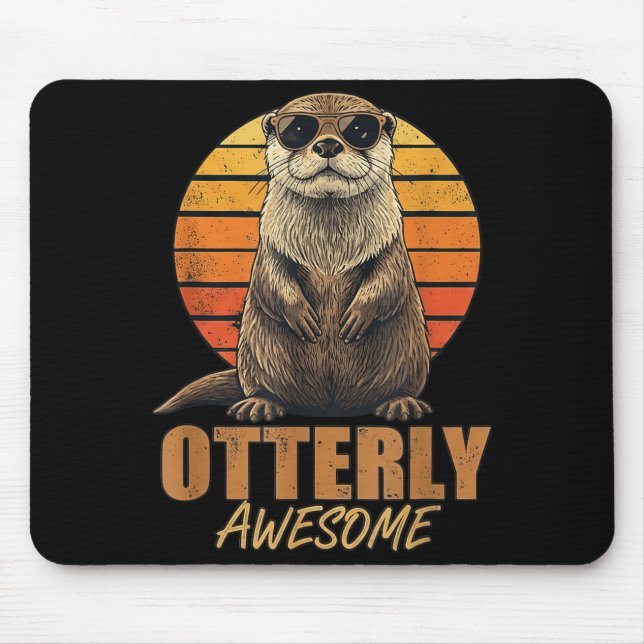 Otterly Awesome Retro Sunset Sea Otter Lover Graph Mouse Pad (Front)