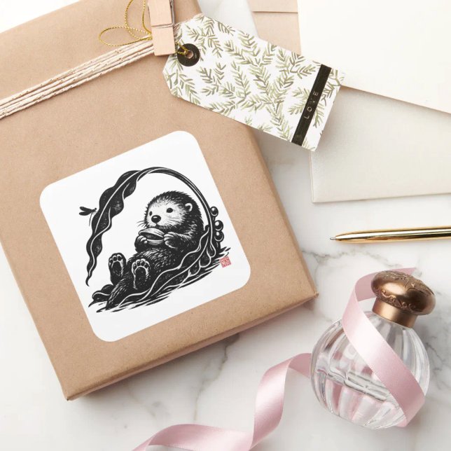 OTTERLY CONTENT • StillWood • Sea Otter Square Sticker (Creator Uploaded)