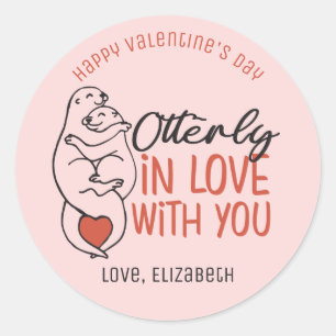 Otterly in Love Funny Cute Heart Valentine's Day Classic Round Sticker