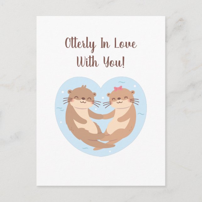 Otterly In Love With You, Cute Otter Love Pun Postcard (Front)