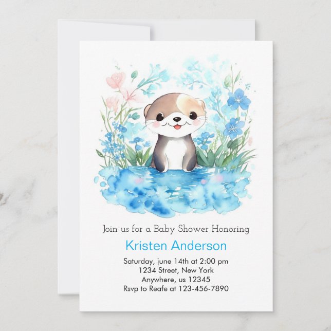 Otterly Joyful Watercolor Boy Baby Shower Invitation (Front)