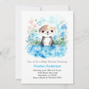 Otterly Joyful Watercolor Boy Baby Shower Invitation
