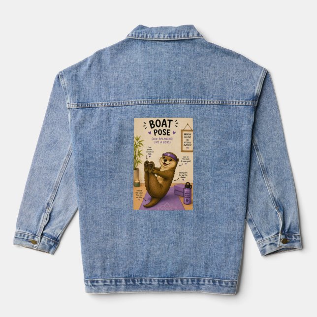 Otterly Relaxing Boat Pose, Dark Lilac  Denim Jacket (Back)