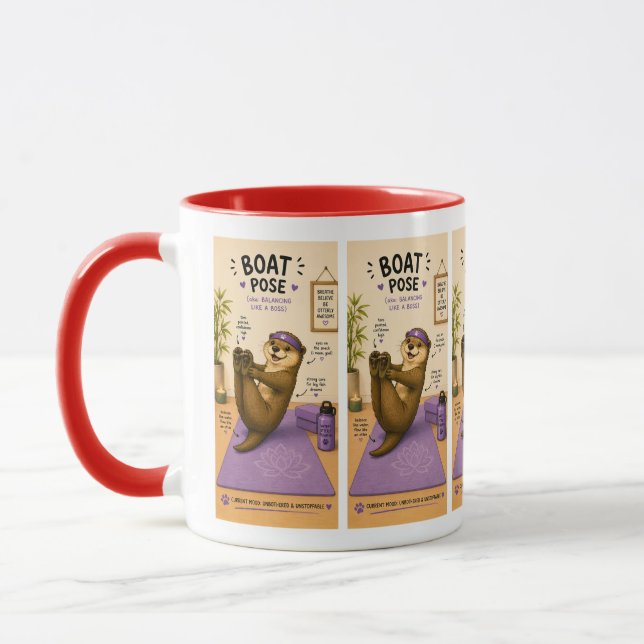Otterly Relaxing Boat Pose, Dark Lilac  Mug (Left)