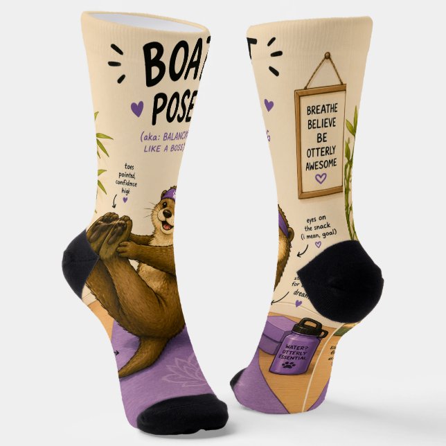 Otterly Relaxing Boat Pose, Dark Lilac  Socks (Angled)