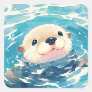 Otterrific Water Frolic Square Sticker