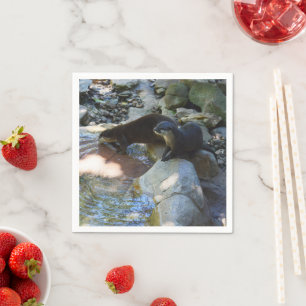Otters Drinking, Paper Party Napkins