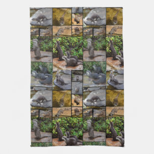 Otters In A Photo Collage, Tea Towel