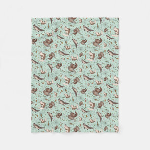 Otters in Blue Fleece Blanket
