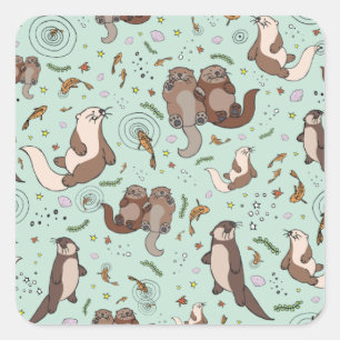 Otters in Blue Square Sticker
