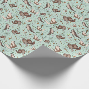 Otters in Blue Wrapping Paper