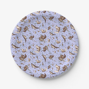 Otters in Purple Paper Plate