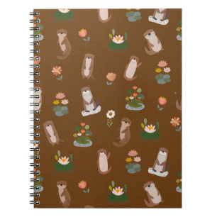 Otters & Lily Pads on Brown Notebook