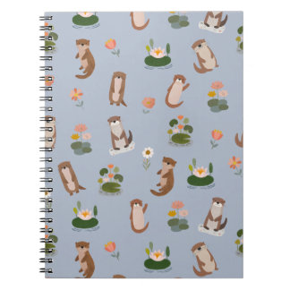 Otters & Lily Pads on Light Blue Notebook