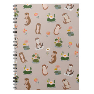 Otters & Lily Pads on Light Brown Notebook