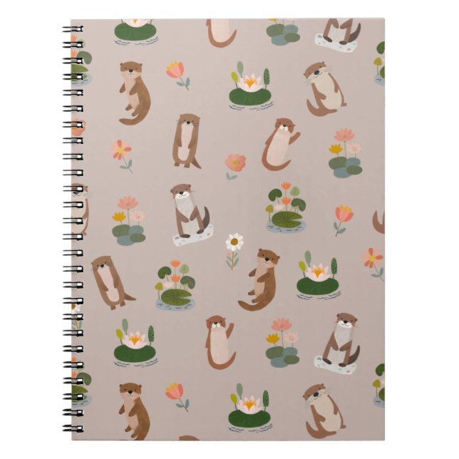 Otters & Lily Pads on Light Brown Notebook (Front)