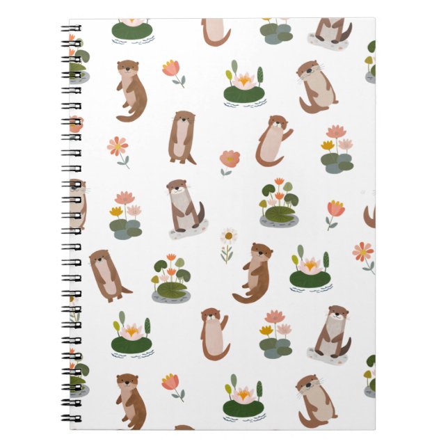 Otters & Lily Pads on White Notebook (Front)
