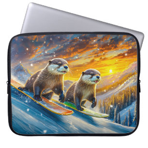 Otters On Snowboards Design By Rich AMeN Gill Laptop Sleeve