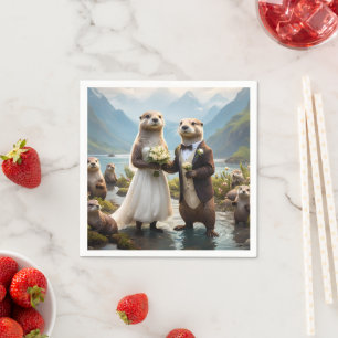 Otters On Their Wedding Day, Wedding Napkin