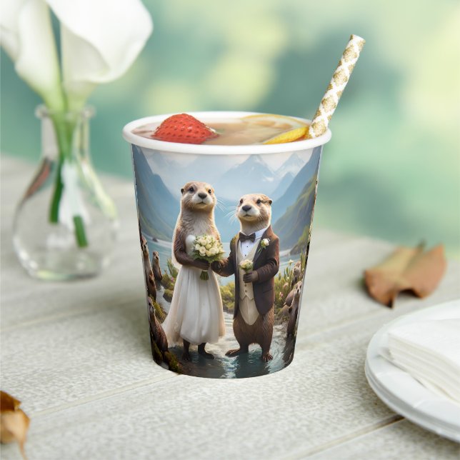Otters On Their Wedding Day, Wedding Paper Cups (Insitu)