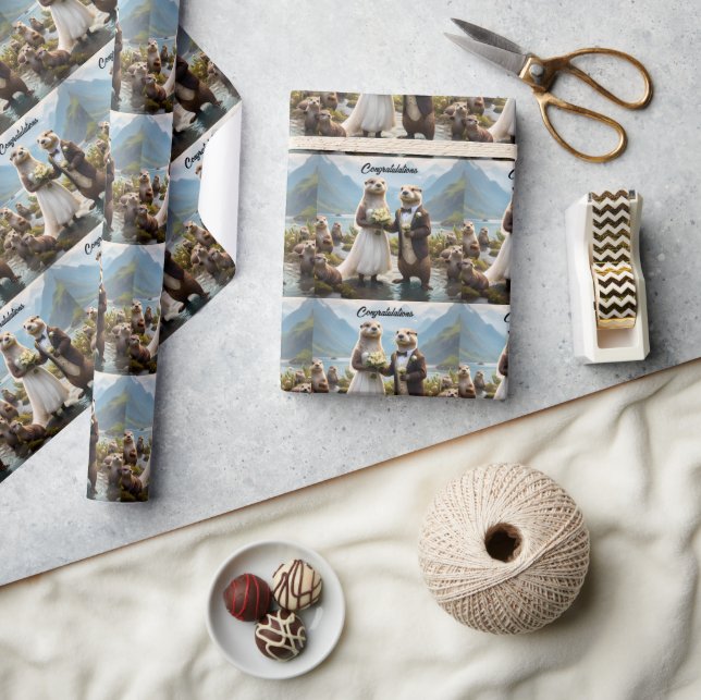 Otters On Their Wedding Day, Wedding Wrapping Paper (Crafts)