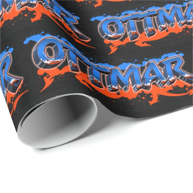 Ottmar first name name Graffiti blue orange Wrapping Paper (Roll Corner)