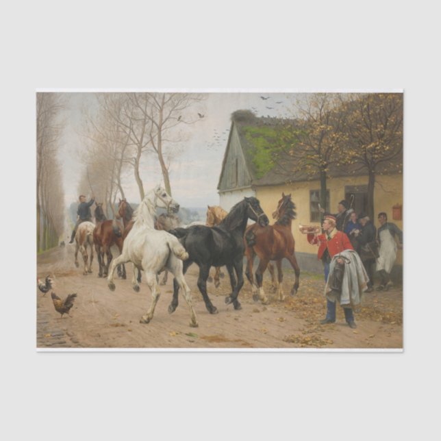 Otto Bache | A String of Horses Outside an Inn Tissue Paper (Front)