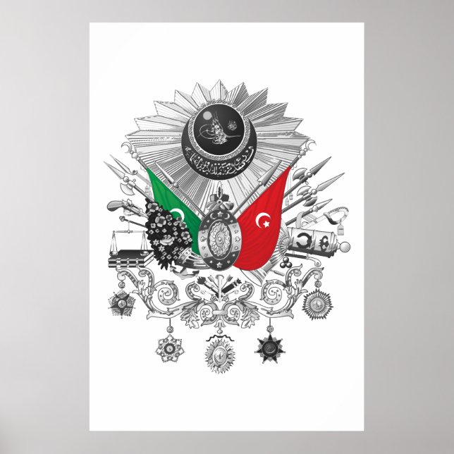 Ottoman Empire Grayscale Coat Of Arms Poster (Front)