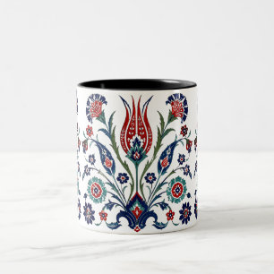 Ottoman Floral   Iznik Turkish Art   Blue Red Two-Tone Coffee Mug