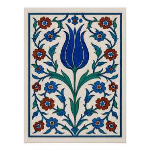 Ottoman Floral Tile – Traditional Tulip Design Poster