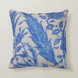 Ottoman Iznik blue and floral white ceramic tile Cushion