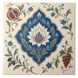 Ottoman Iznik Floral | Blue Botanical Pomegranate Tile